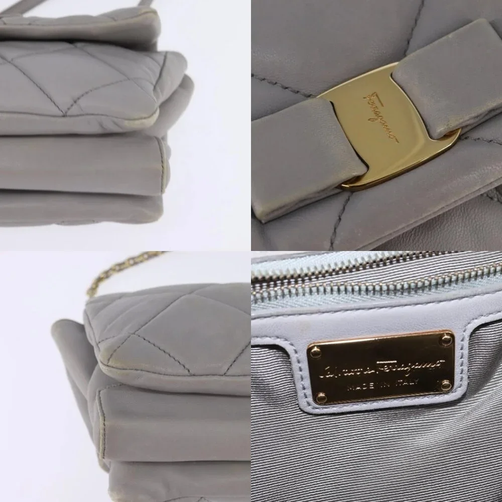 Salvatore Ferragamo Chain Vala Shoulder Bag Leather Gray Gold Auth 147515 - Picture 16 of 16